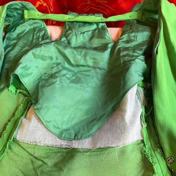 60s Vintage Mod Neon Green Crepe Sleeveless A-Line Mini Dress with Rhinestones S - Picture 9 of 10